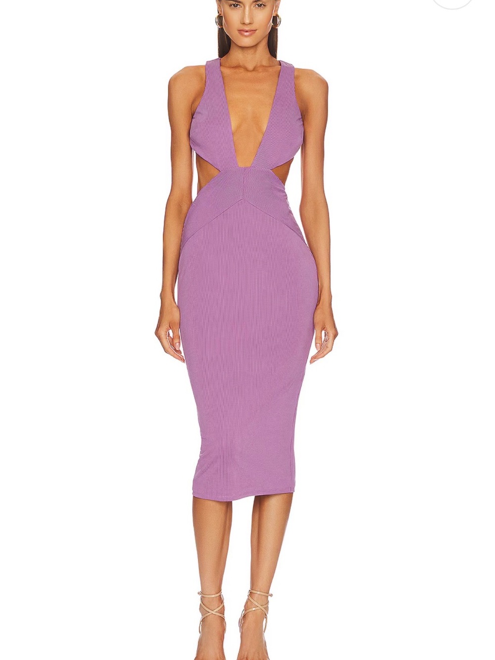 Cutout Ribbed Midi Dress in Lavender